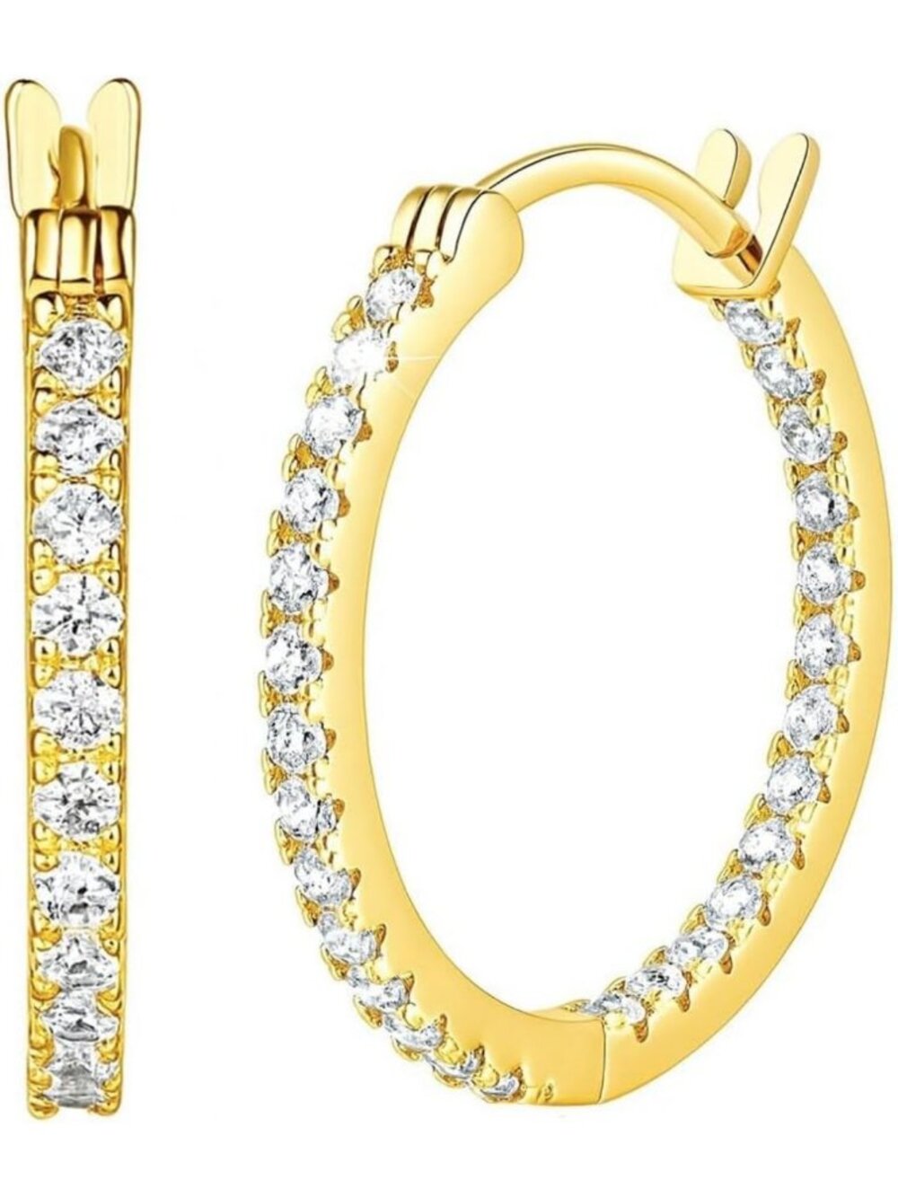 Elegant 14K Gold Dual-Sided CZ Hoop Earrings for Women - Sparkling Jewelry